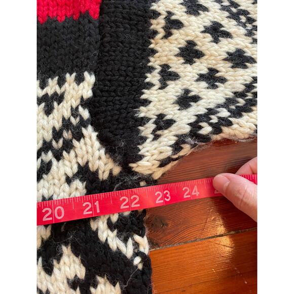 Vintage GAP Hand-Knit Wool Sweater Red Black Cream Geometric Nordic Pullover - Picture 9 of 13